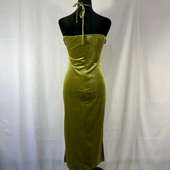 Sage Green velvet, halter, midi dress, large, NWT - Picture 4 of 10